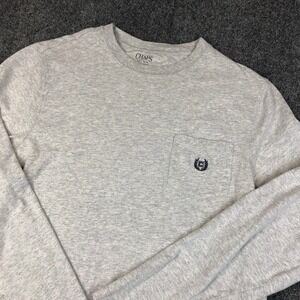 Chaps Mens Long Sleeve Pocket T Shirt Gray Crew Neck Cotton Size M